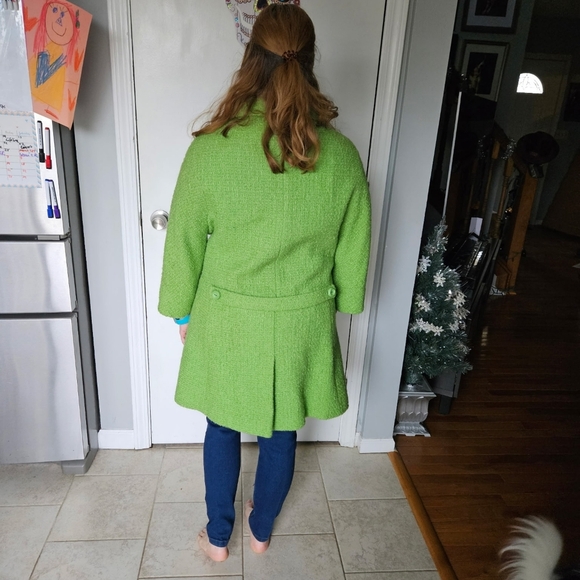 Vintage Miller Schulman Green Double-Breasted Spring Wool Coat, Med, 3/4 Sleeve - Picture 15 of 16